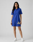Cobalt Blue Beaded Scooter Cotton Shirt Dress by ENHYPHEN The Label
