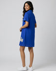 Cobalt Blue Beaded Scooter Cotton Shirt Dress by ENHYPHEN The Label