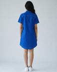 Cobalt Blue Beaded Scooter Cotton Shirt Dress by ENHYPHEN The Label