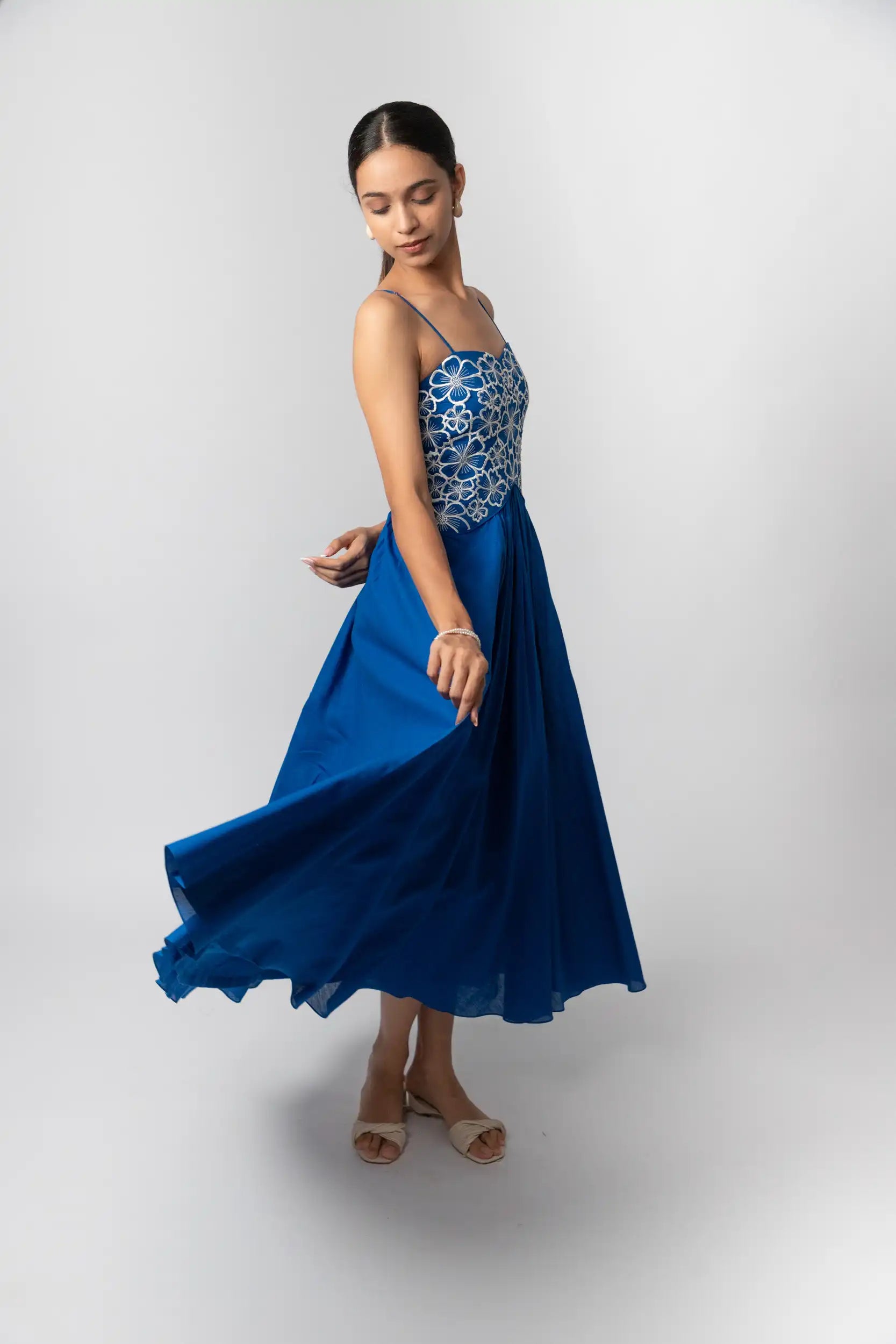 Linen Cobalt Blue Embroidered Maxi Dress | ENHYPHEN Linen Cobalt Blue Embroidered Maxi Dress | ENHYPHEN