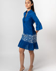 COBALT BLUE EMBROIDERED SHIRT DRESS
