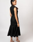 BLACK LINEN MIDI DRESS