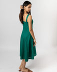 EMERALD BLOOM EMBROIDERED SLEEVELESS MIDI DRESS