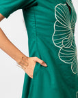 EMERALD BLOOM EMBROIDERED SHIRT DRESS