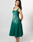 Emerald Bloom Embroidered Sleeveless Midi Dress by Enhyphen The Label