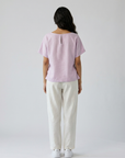 Lilac Hand-Beaded Cat Linen Top by ENHYPHEN The Label