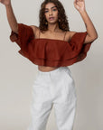 Maroon Ruffled Crop Top by Enhyphen