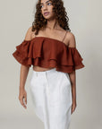 Maroon Ruffled Crop Top by Enhyphen
