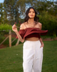 Maroon Ruffled Crop Top by Enhyphen