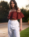 Maroon Ruffled Crop Top by Enhyphen