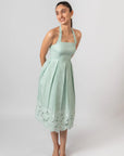 Mint Green Embroidered Halter Midi Dress by Enhyphen The Label