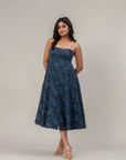Navy Blue Floral Midi Dress by Enhyphen The Label
