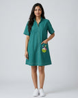 Teal Green Beaded Coconut Linen Shirt Dress by ENHYPHEN The Label
