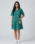 Teal Green Beaded Coconut Linen Shirt Dress by ENHYPHEN The Label