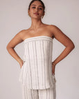 White and Black Striped Strapless Top by Enhyphen