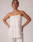 White and Black Striped Strapless Top by Enhyphen