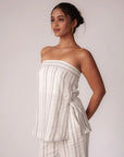 White and Black Striped Strapless Top by Enhyphen