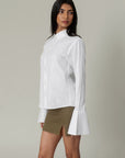 WHITE FLARED CUFF SHIRT