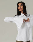 WHITE FLARED CUFF SHIRT