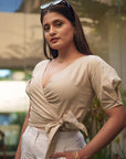 BEIGE WRAP CROP TOP