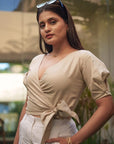 Beige Wrap Crop Top by Enhyphen