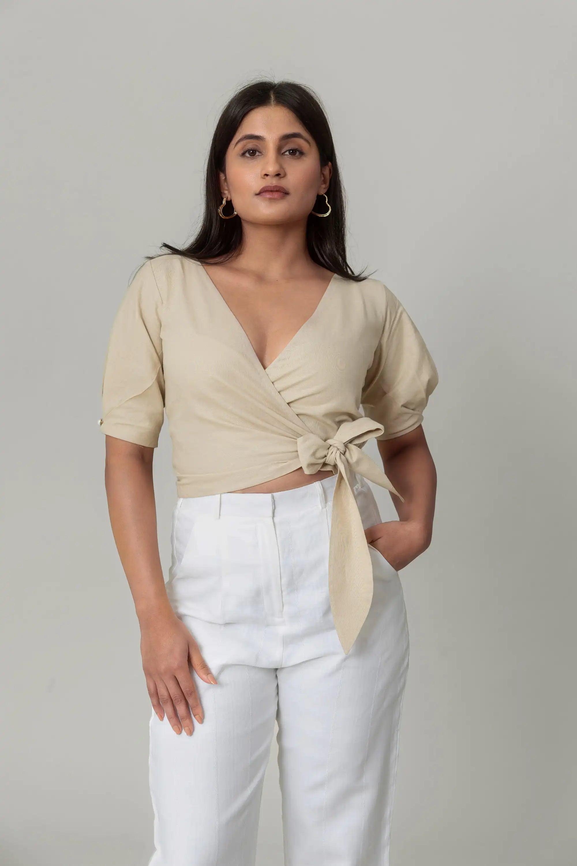 Beige Wrap Crop Top by Enhyphen