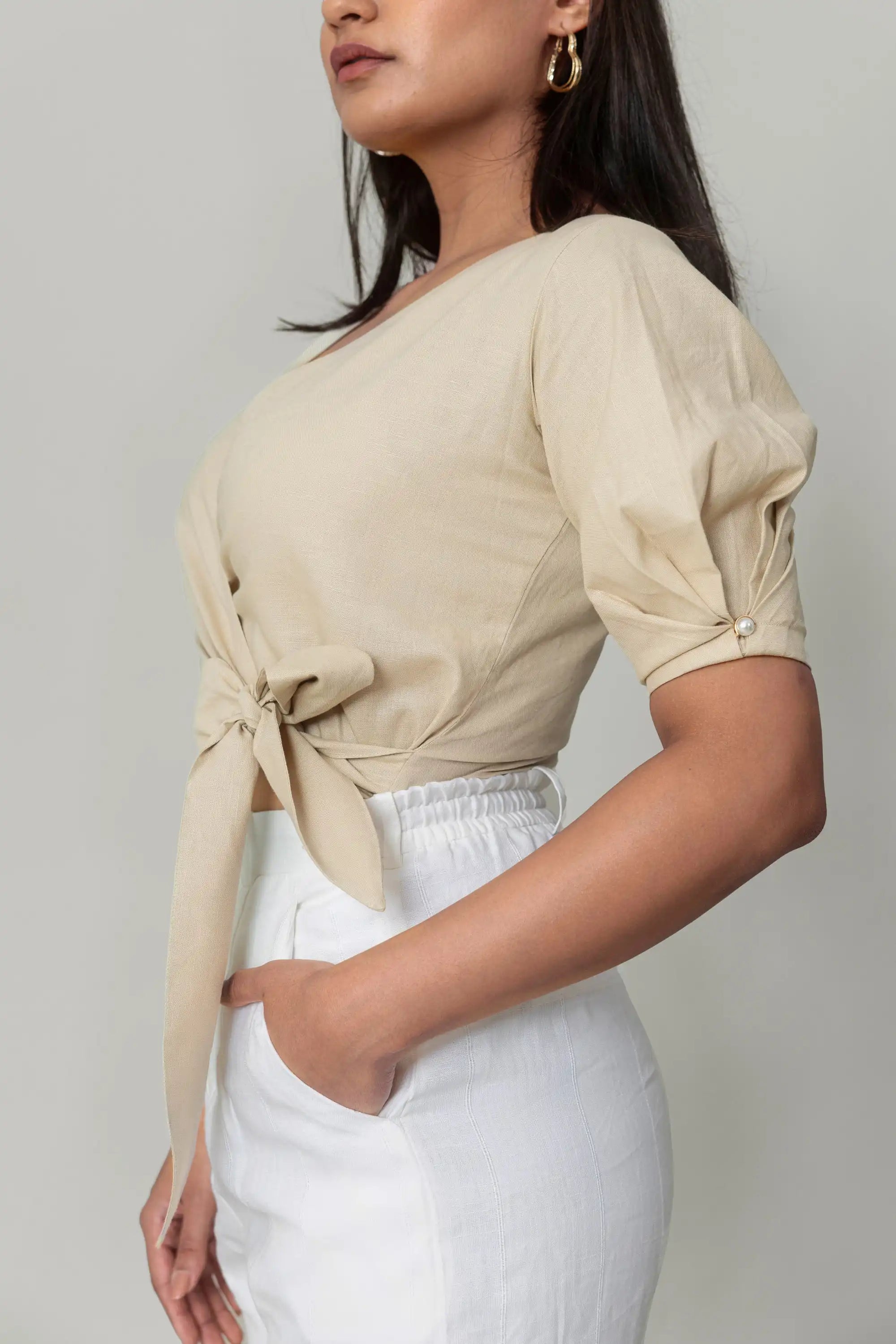 Beige Wrap Crop Top by Enhyphen