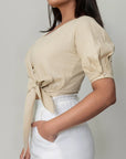 Beige Wrap Crop Top by Enhyphen