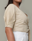 Beige Wrap Crop Top by Enhyphen