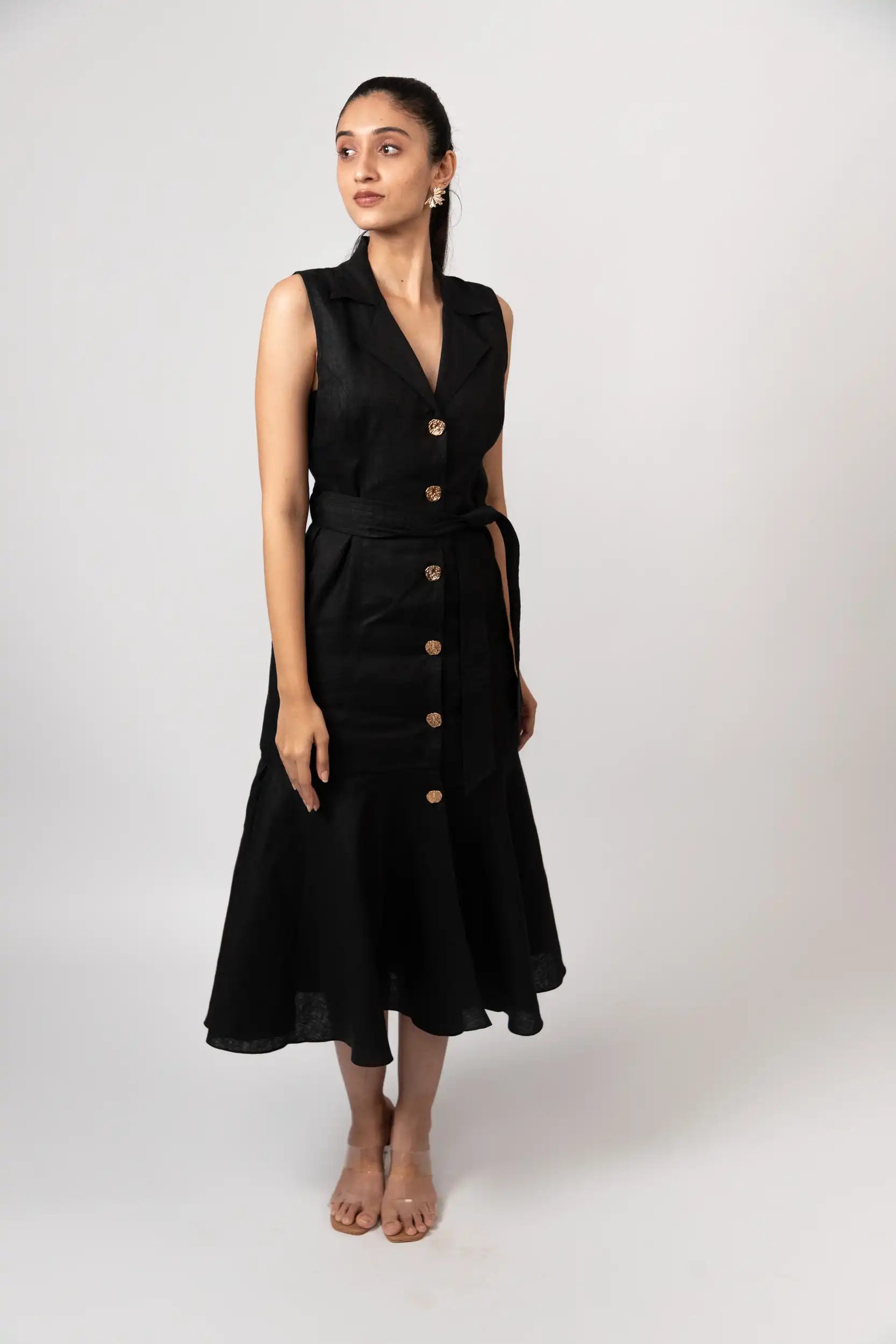 Black Linen Midi Dress by Enhyphen