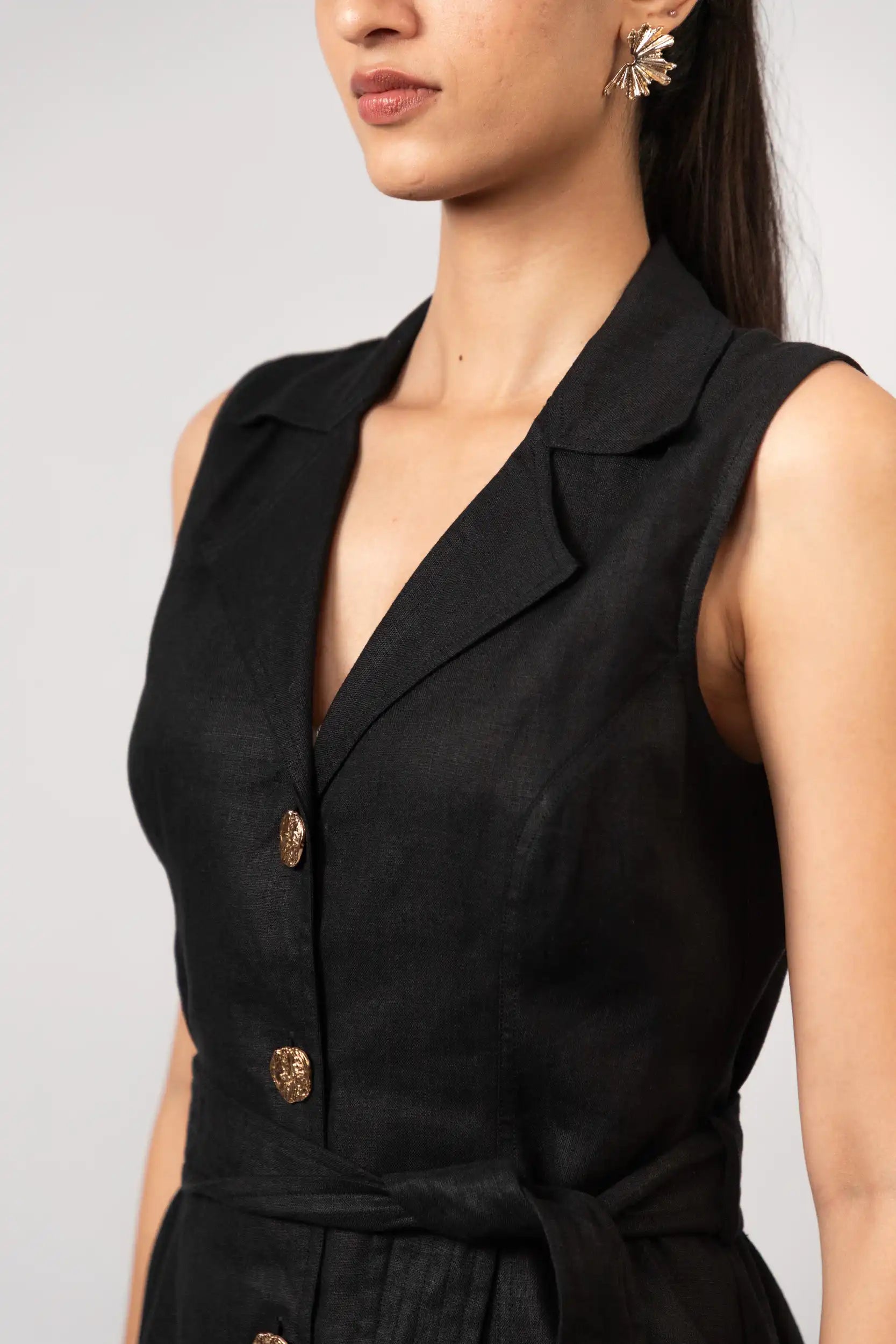 Black Linen Midi Dress by Enhyphen