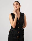 Black Linen Midi Dress by Enhyphen The Label