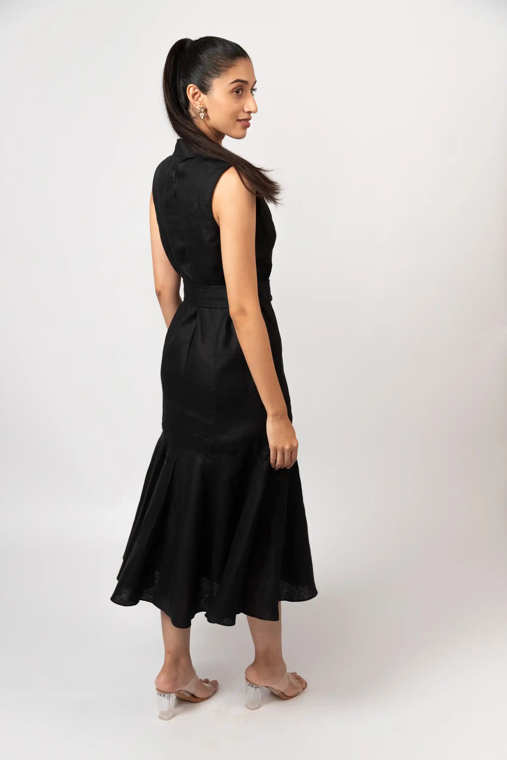 Black Linen Midi Dress by Enhyphen The Label