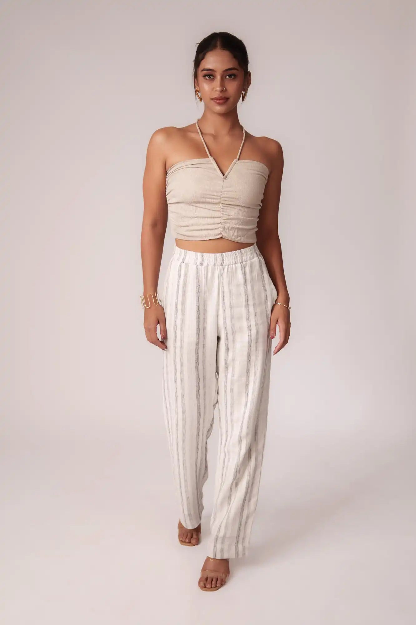 White and Black Striped Strapless Top by Enhyphen The Label