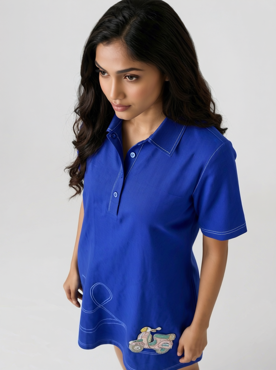Cobalt Blue Beaded Scooter Cotton Shirt Dress by ENHYPHEN The Label