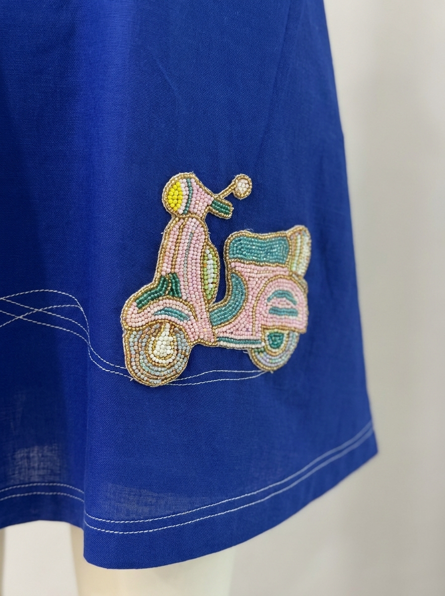 Cobalt Blue Beaded Scooter Cotton Shirt Dress by ENHYPHEN The Label