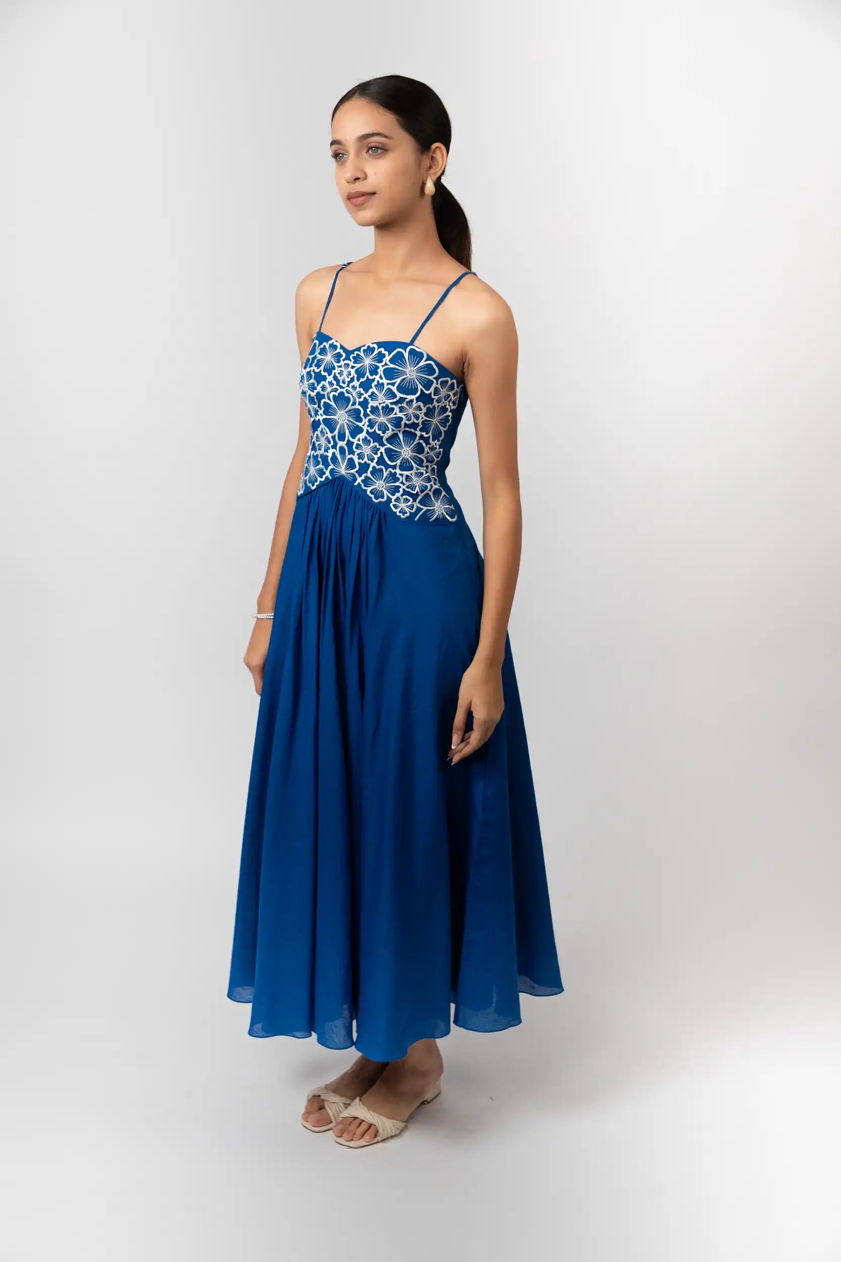 Cobalt Blue Embroidered Maxi Dress by Enhyphen