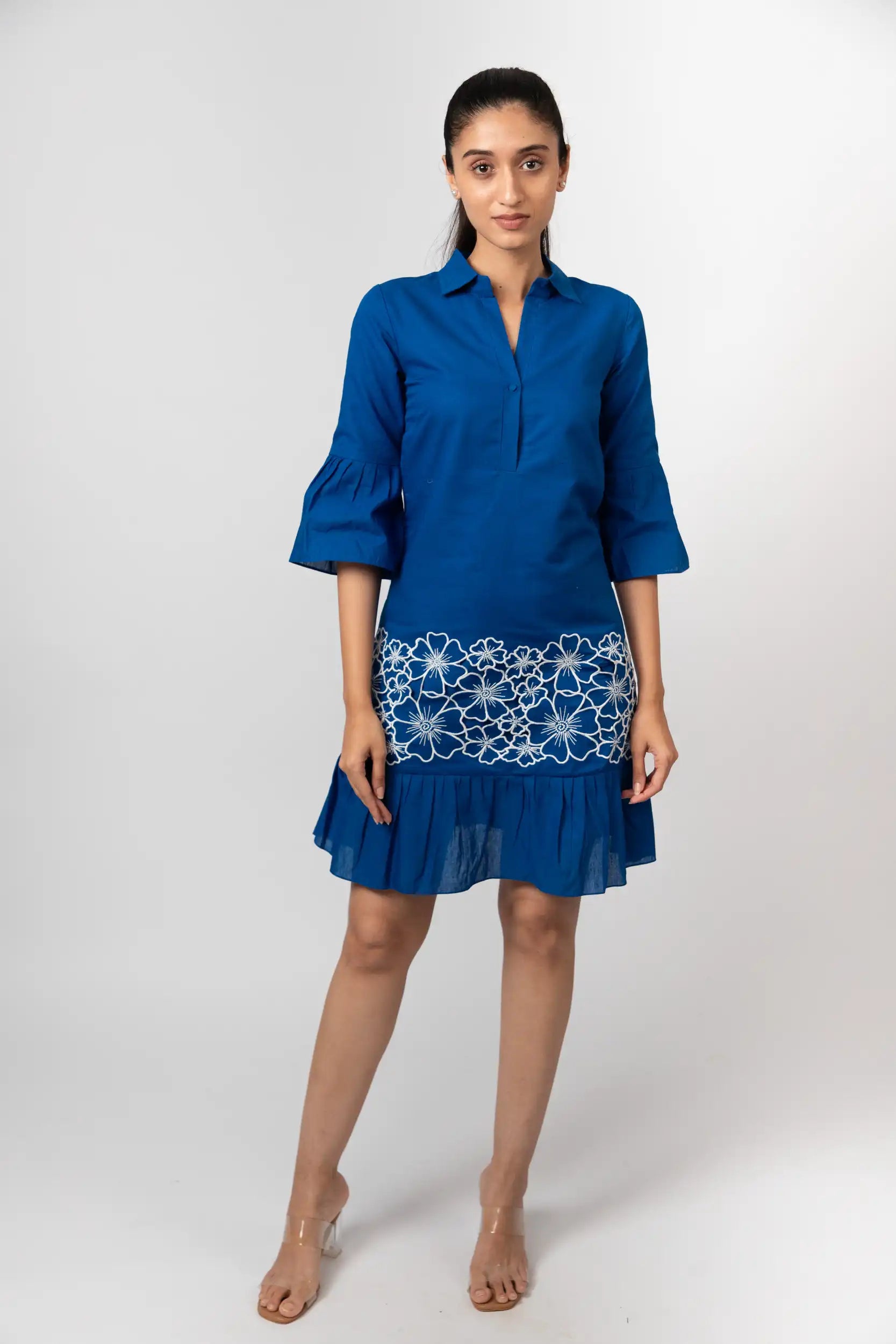 Cobalt Blue Embroidered Shirt Dress by Enhyphen The Label