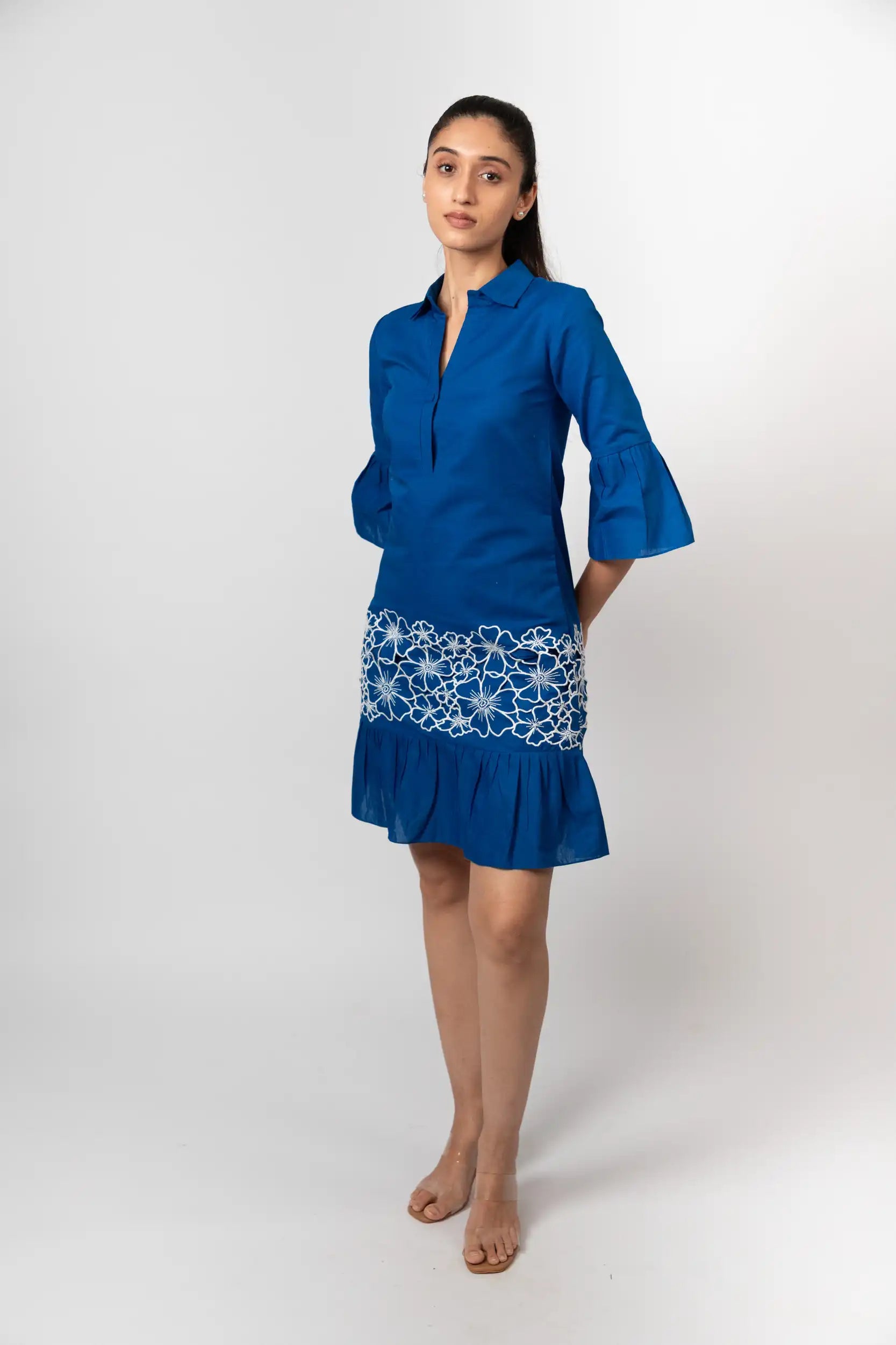 Cobalt Blue Embroidered Shirt Dress by Enhyphen The Label
