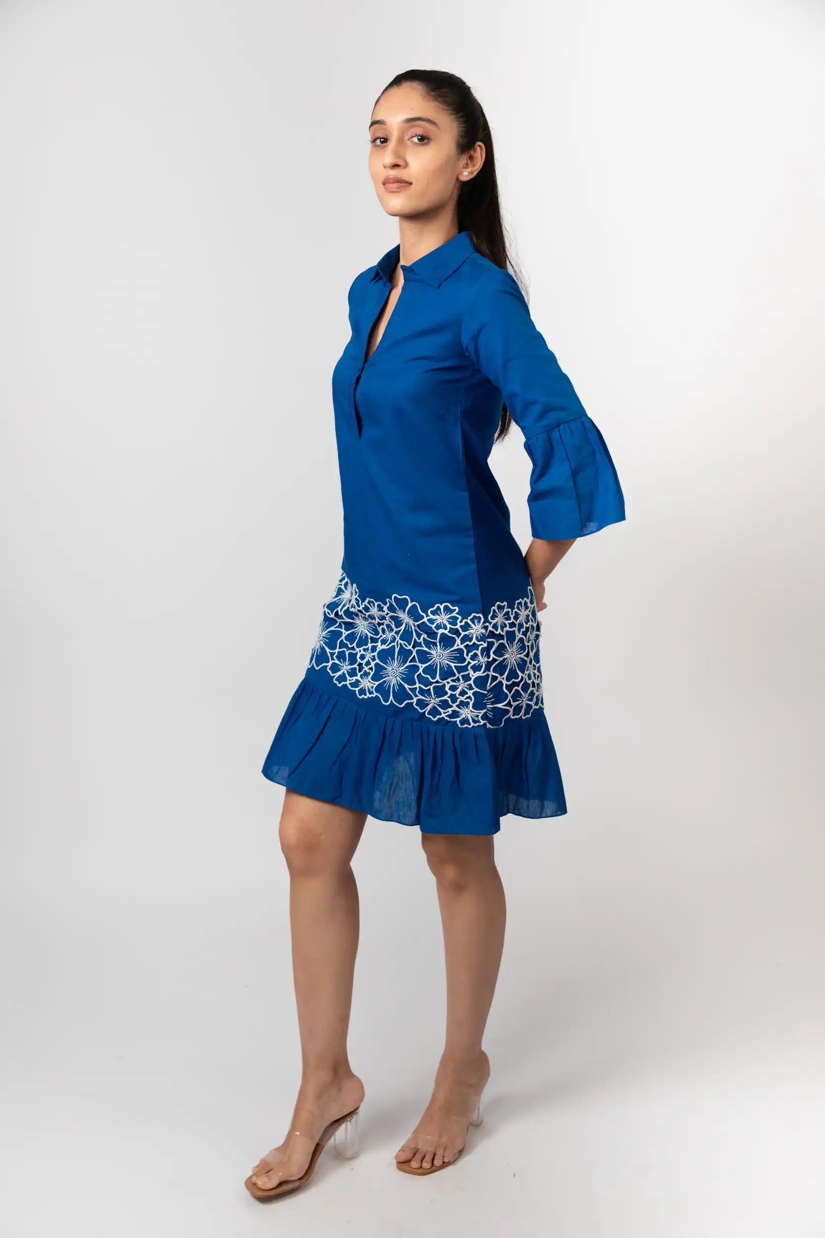 Cobalt Blue Embroidered Shirt Dress by Enhyphen The Label