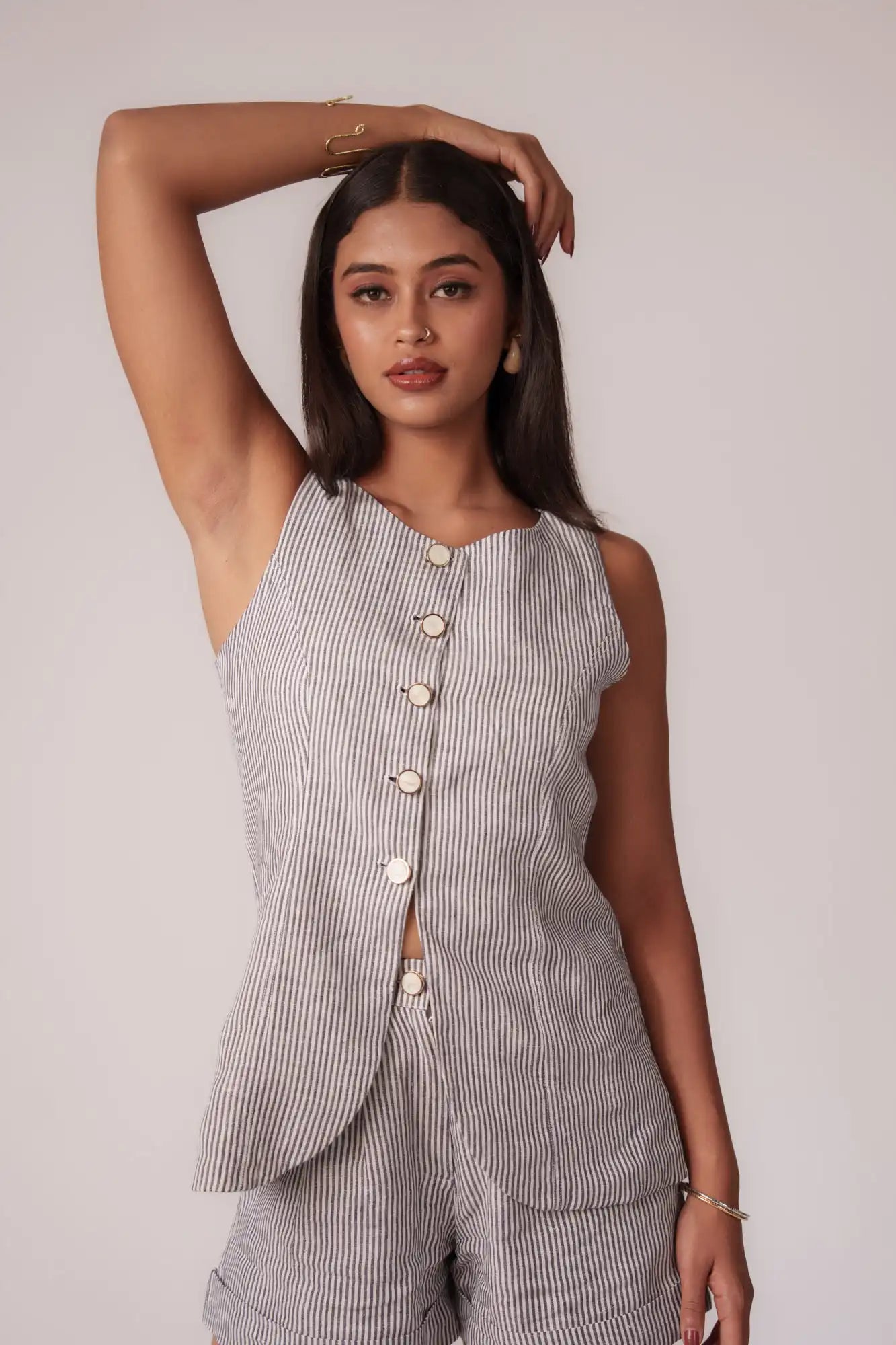 Dark Navy Blue Striped Long Vest by Enhyphen The Label