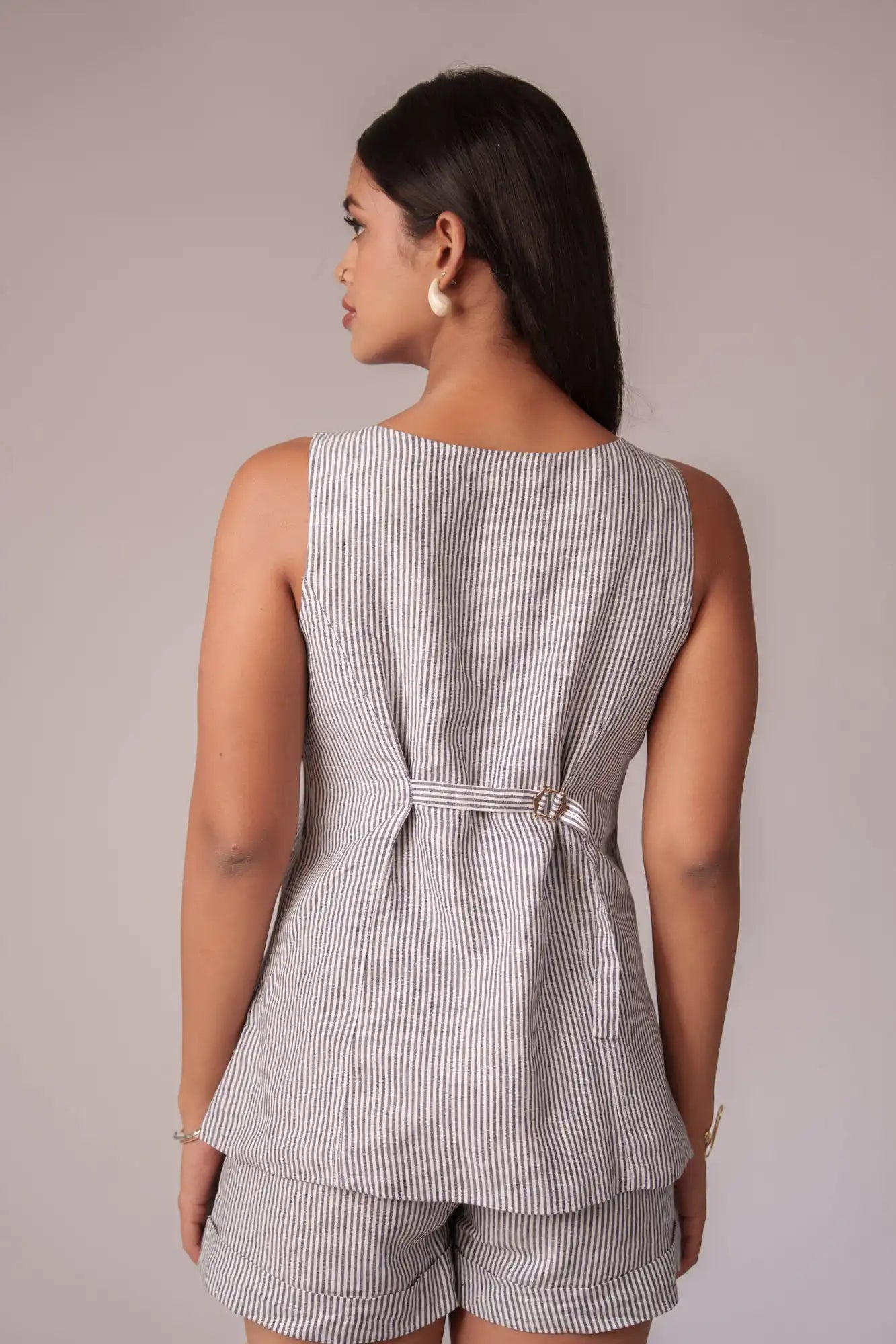 Dark Navy Blue Striped Long Vest by Enhyphen The Label