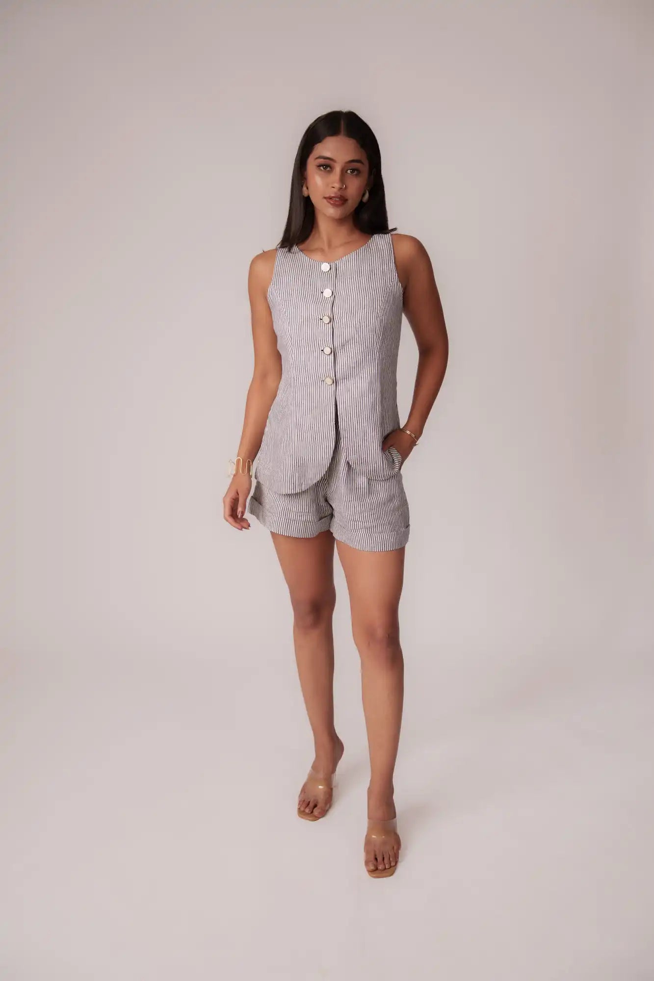 Dark Navy Blue Striped Shorts by Enhyphen The Label