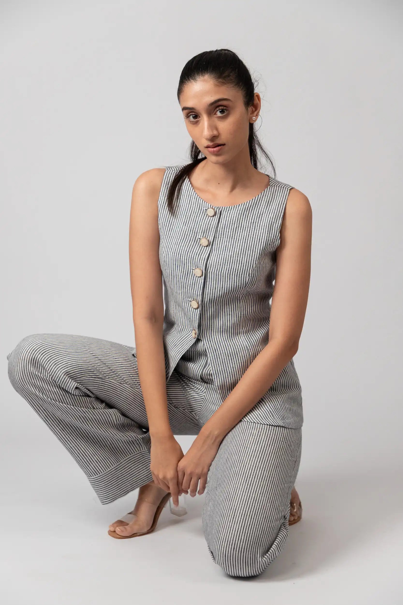 Dark Navy Blue Striped Trouser by Enhyphen The Label