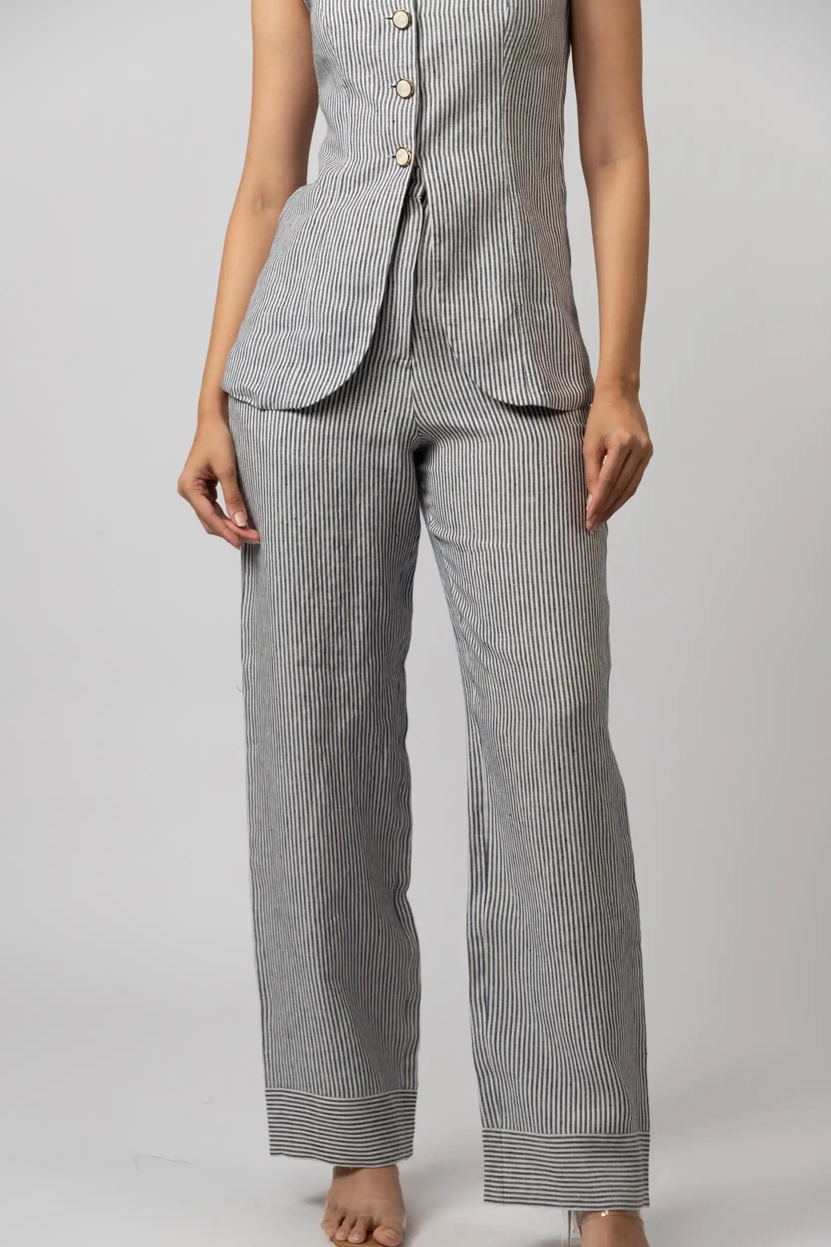 Dark Navy Blue Striped Trouser by Enhyphen The Label