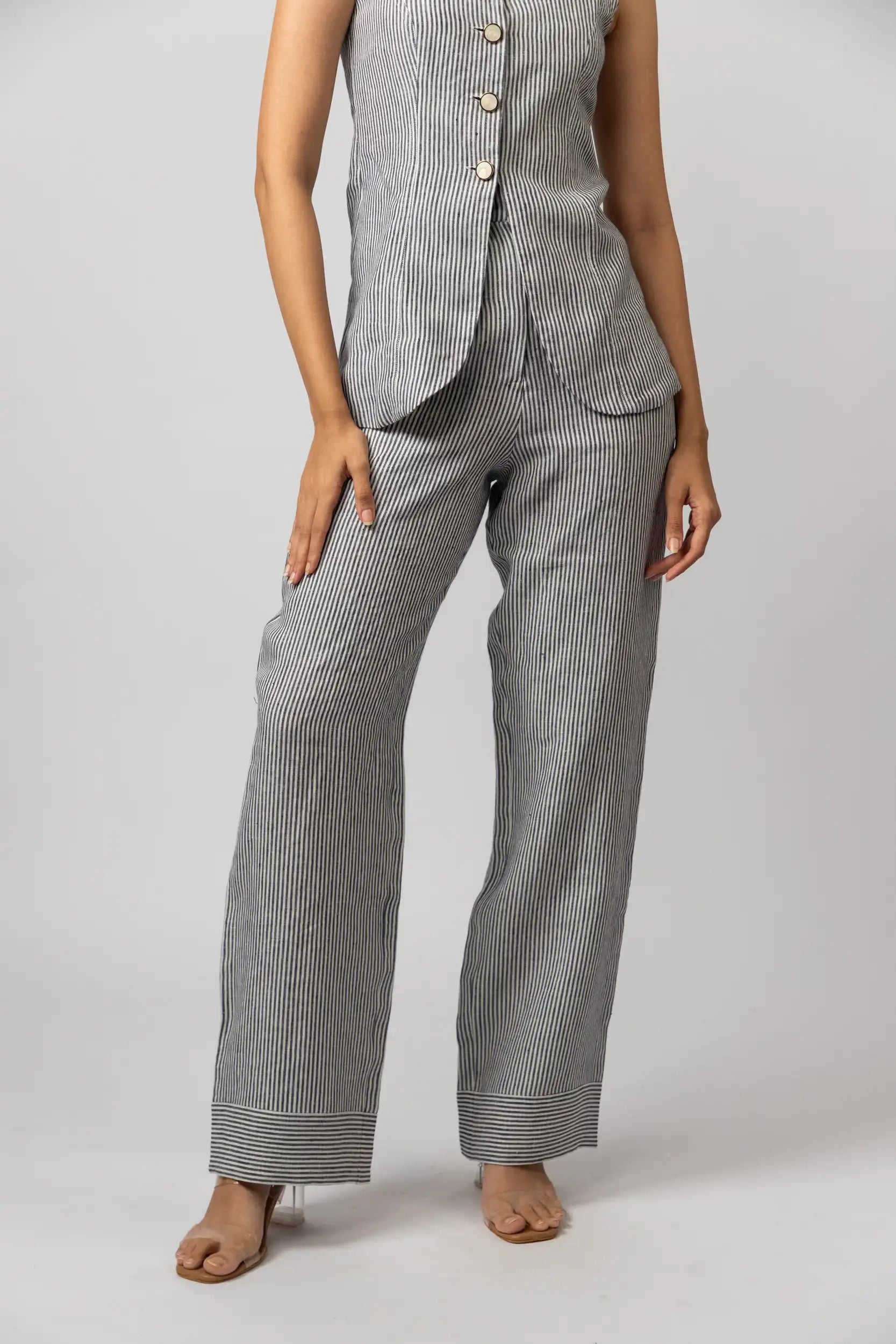 Dark Navy Blue Striped Trouser by Enhyphen The Label