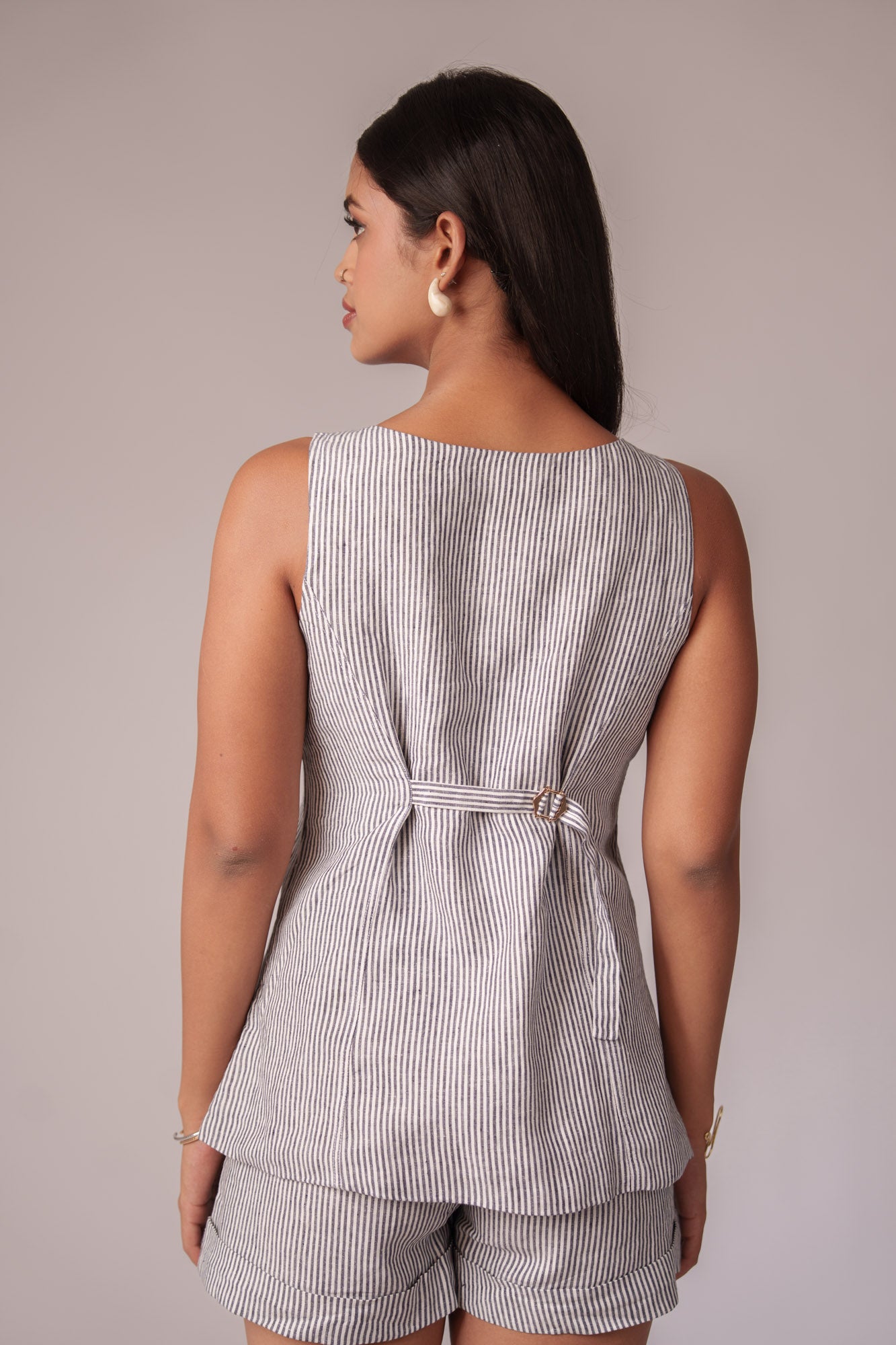 DARK NAVY BLUE STRIPED LONG VEST