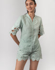 MINT GREEN SCALLOP-TRIM SHIRT
