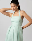 MINT GREEN EMBROIDERED HALTER MIDI DRESS