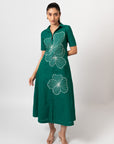 EMERALD BLOOM EMBROIDERED SHIRT DRESS